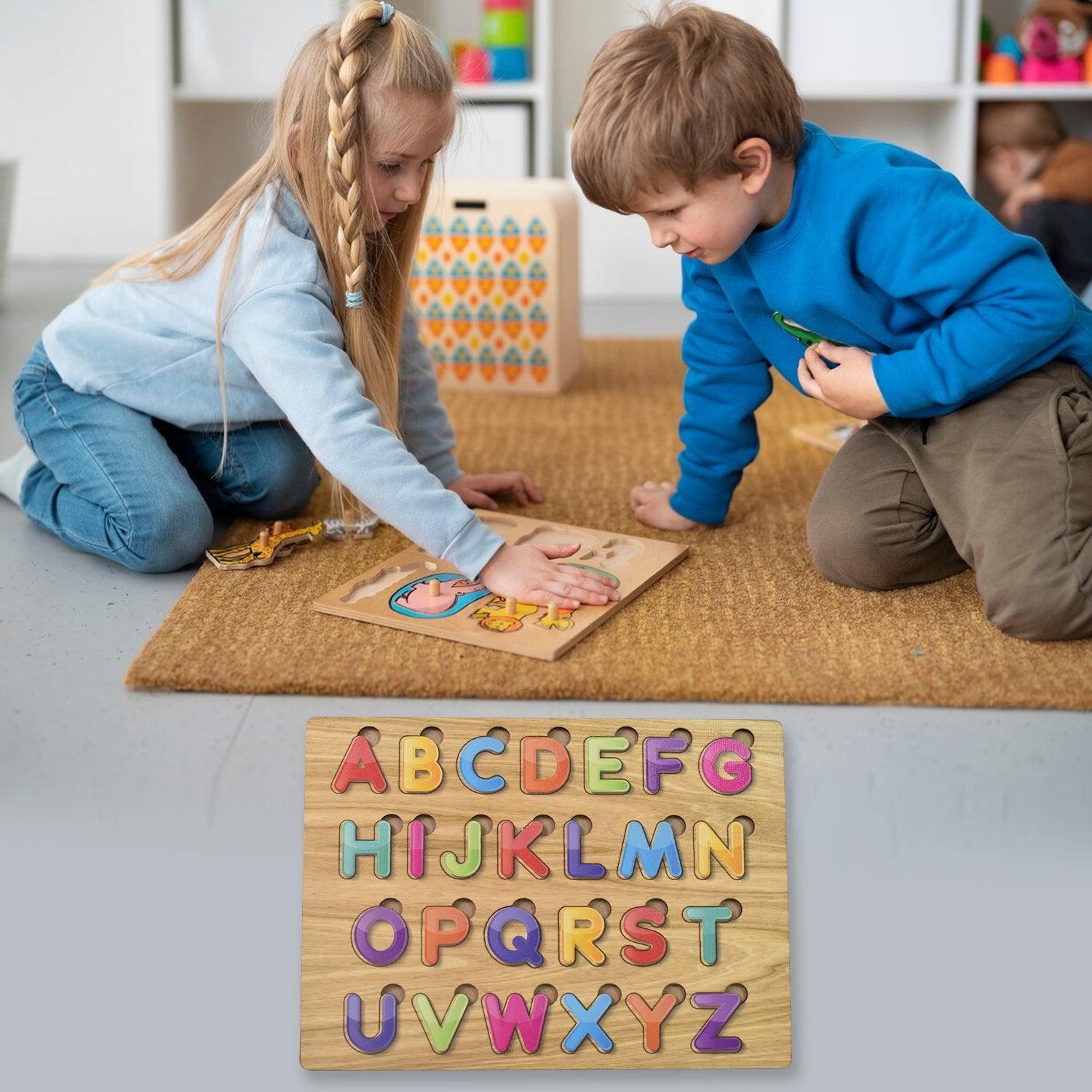 Tooky Toy Wooden Alphabet & Shapes Puzzle Tooky Toy Wooden Alphabet & Shapes Puzzle